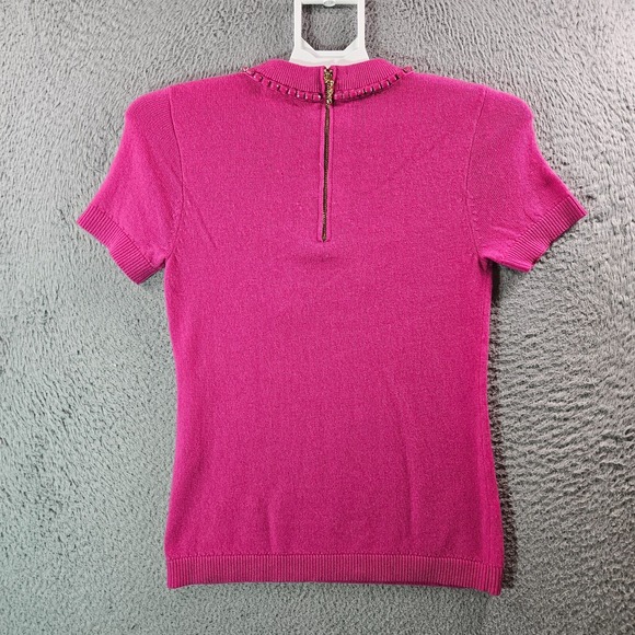 Kate Spade Wool Cashmere Top Women XS Bead Embellished Short Sleeve Pink - Picture 6 of 11